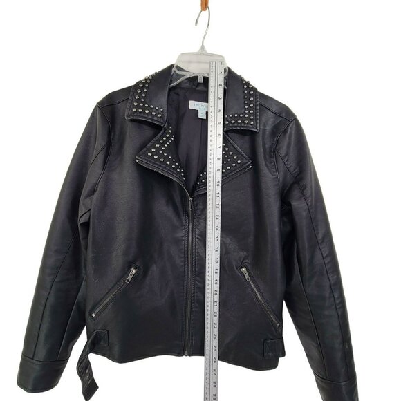 25.  Boutique Plus Black Faux Studded Zip Up Motorcycle Jacket Black Size 0X - Picture 5 of 12